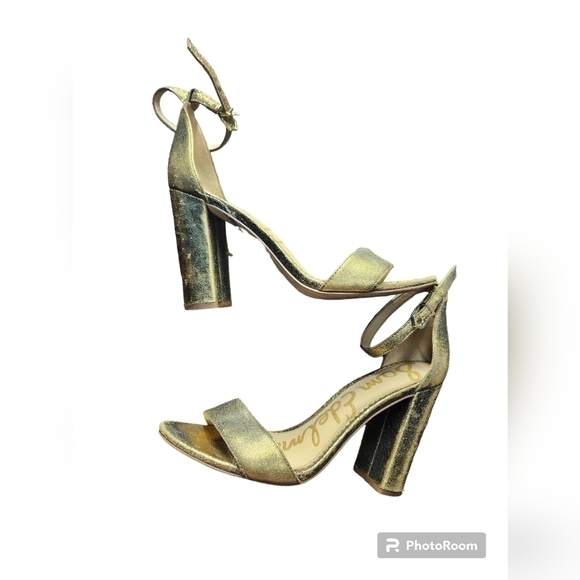 Sam Edelman Shoes - Sam Edelman Yaro Ankle Strap Block Heels, Gold Distressed Sz.8